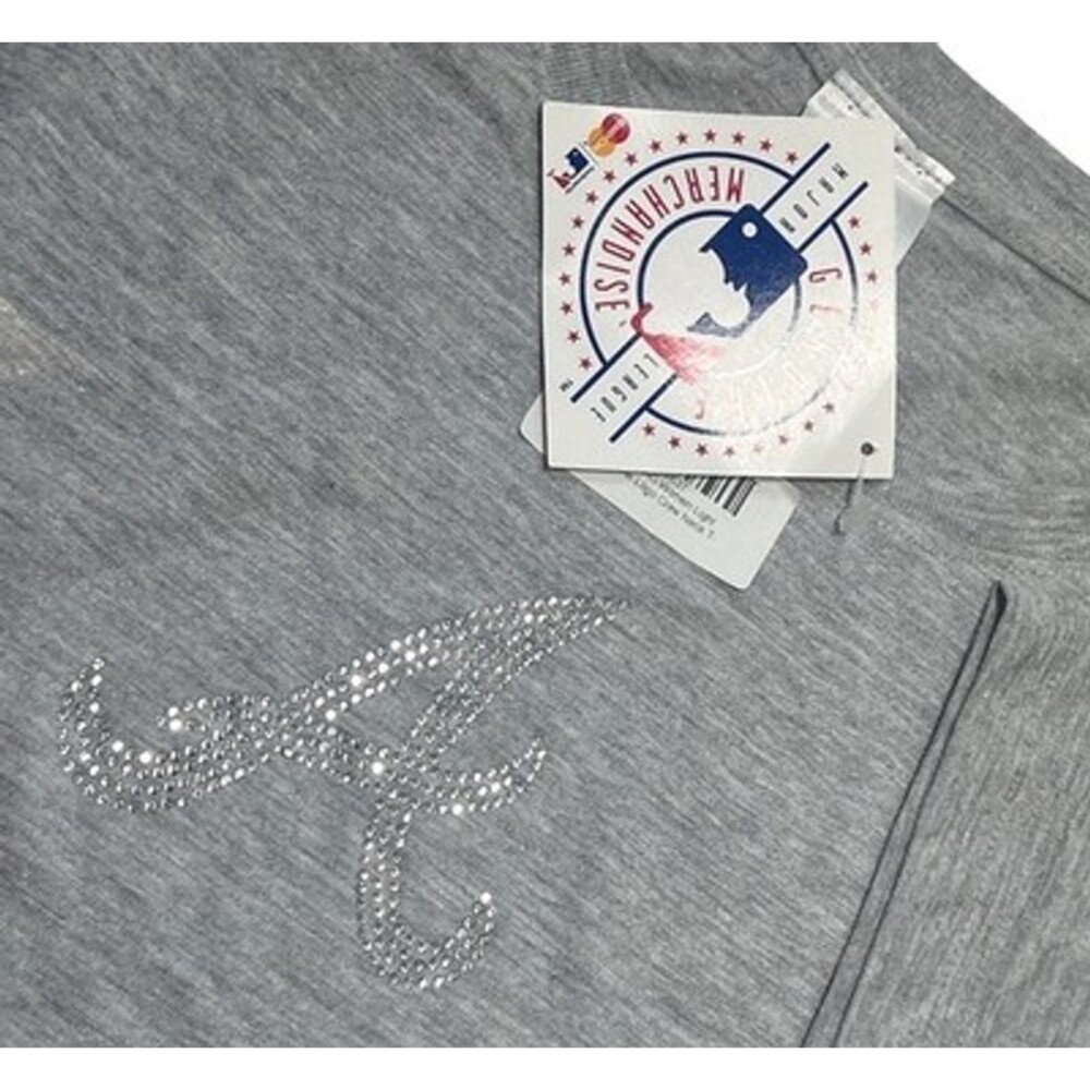 Atlanta Braves MLB Rhinestone Logo TShirt Women Sz XLarge Soft As A Grape Gray